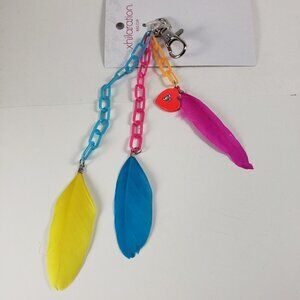 Colorful Triple feathers & 3 Multicolor plastic Chains link  Keychain Bag Charm